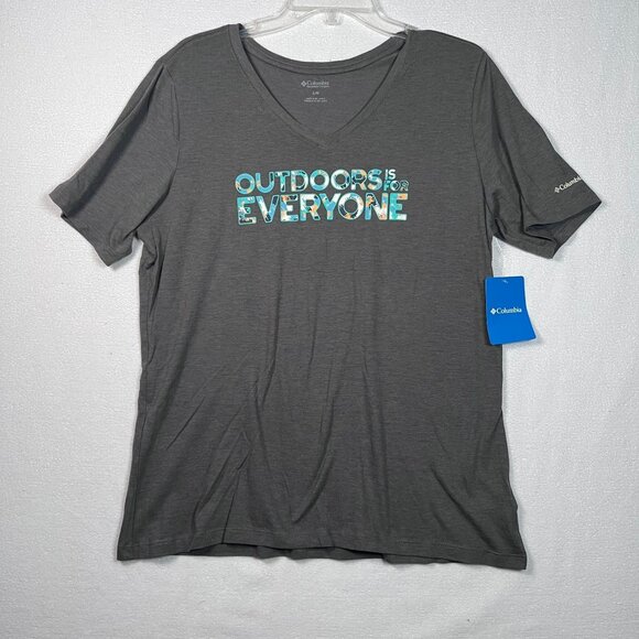 Columbia Tops - Columbia Womens LG "Outdoors Is For Everyone"‎ Grey V-Neck Tee NWT